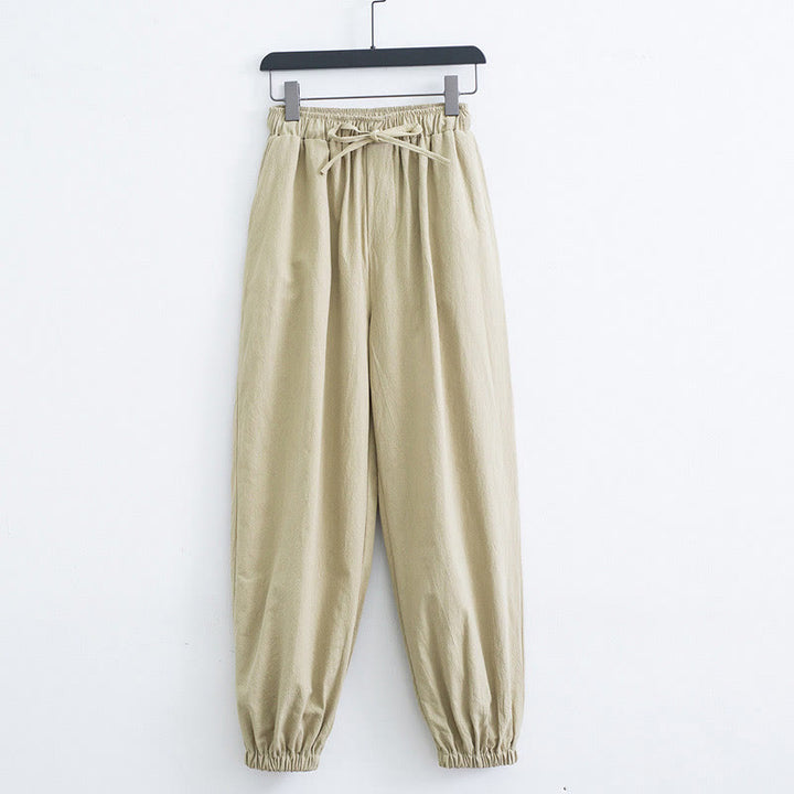 Pantaloni harem casual da uomo in cotone e lino tinta unita con tasche , Buddha Stones