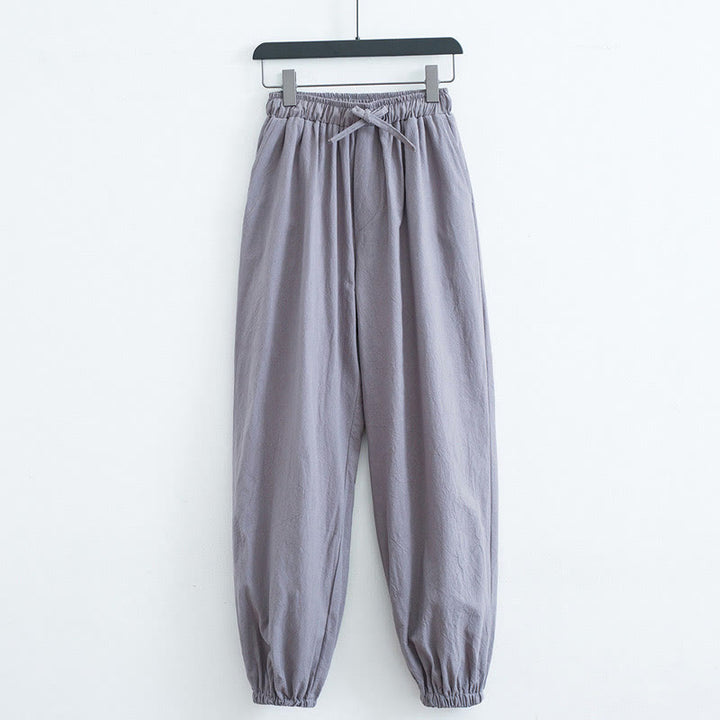 Pantaloni harem casual da uomo in cotone e lino tinta unita con tasche , Buddha Stones - Grigio chiaro - US/UK/AU44, EU54 (4XL) - image 7