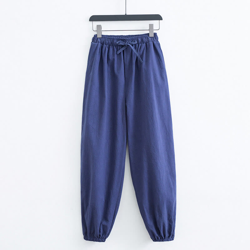 Pantaloni harem casual da uomo in cotone e lino tinta unita con tasche , Buddha Stones - SteelBlue - US/UK/AU44, EU54 (4XL) - image 9