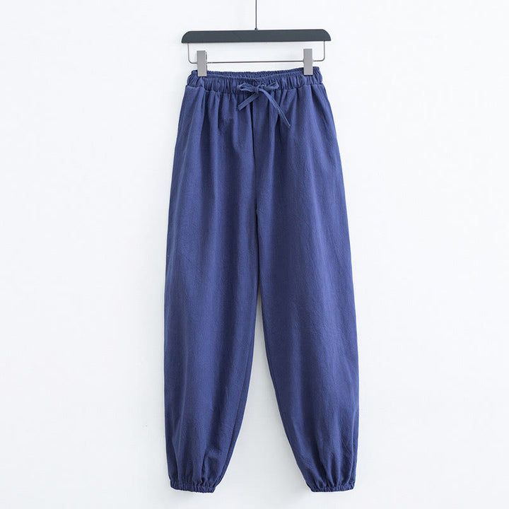 Pantaloni harem casual da uomo in cotone e lino tinta unita con tasche , Buddha Stones - SteelBlue - US/UK/AU44, EU54 (4XL) - image 9