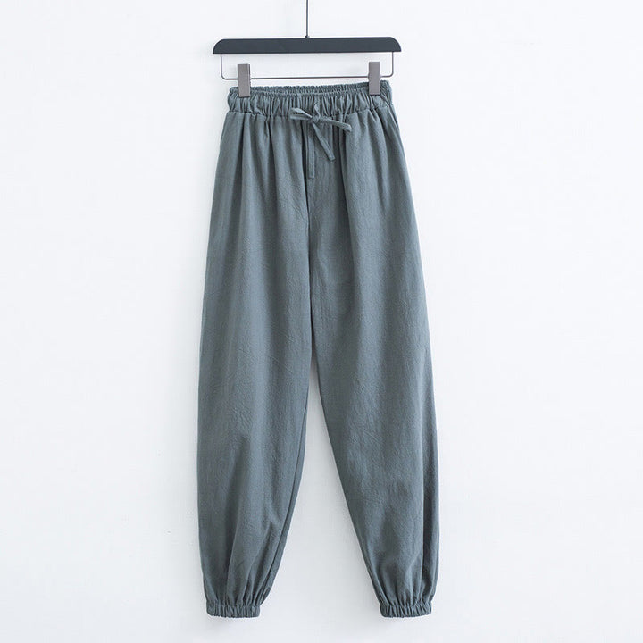 Pantaloni harem casual da uomo in cotone e lino tinta unita con tasche , Buddha Stones - DarkSeaGreen - US/UK/AU44, EU54 (4XL) - image 12