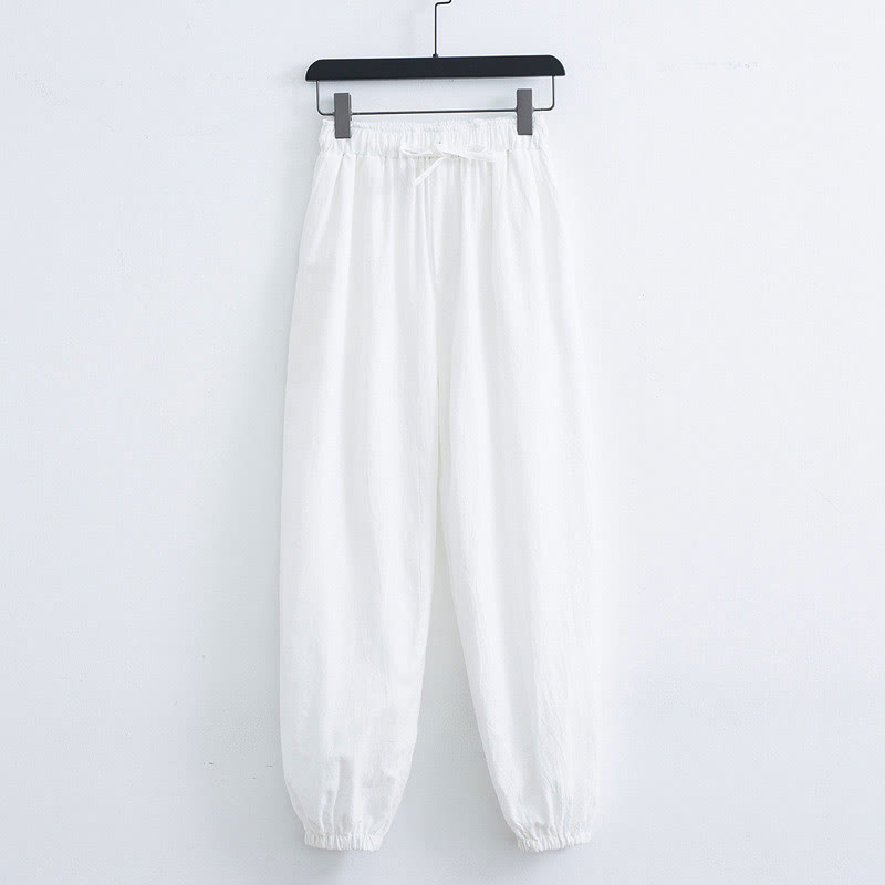 Pantaloni harem casual da uomo in cotone e lino tinta unita con tasche , Buddha Stones - Bianco - US/UK/AU44, EU54 (4XL) - image 6