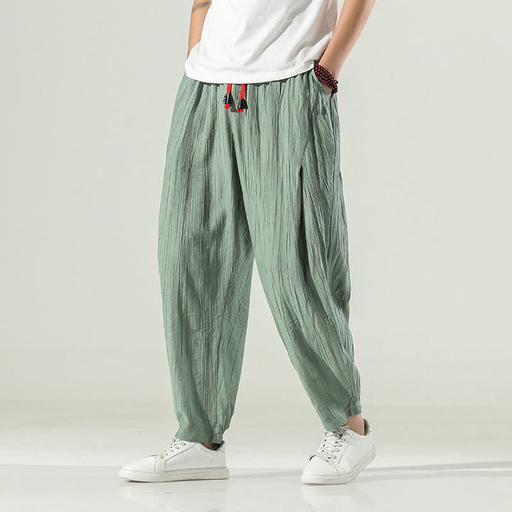 Buddha Stones Pantaloni harem da uomo in cotone con coulisse e tasche - DarkSeaGreen - US/UK/AU46, EU56 (5XL) - image 8