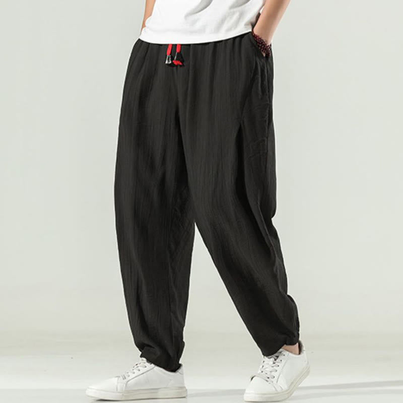 Buddha Stones Pantaloni harem da uomo in cotone con coulisse e tasche - image 19