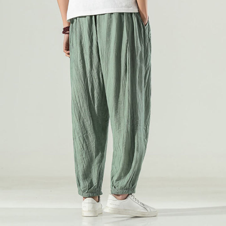 Buddha Stones Pantaloni harem da uomo in cotone con coulisse e tasche - image 10