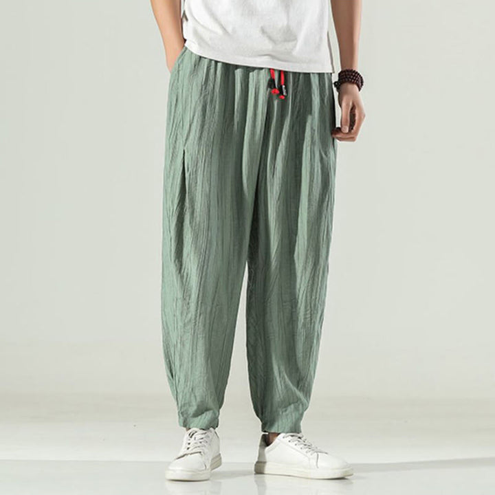 Buddha Stones Pantaloni harem da uomo in cotone con coulisse e tasche - image 12