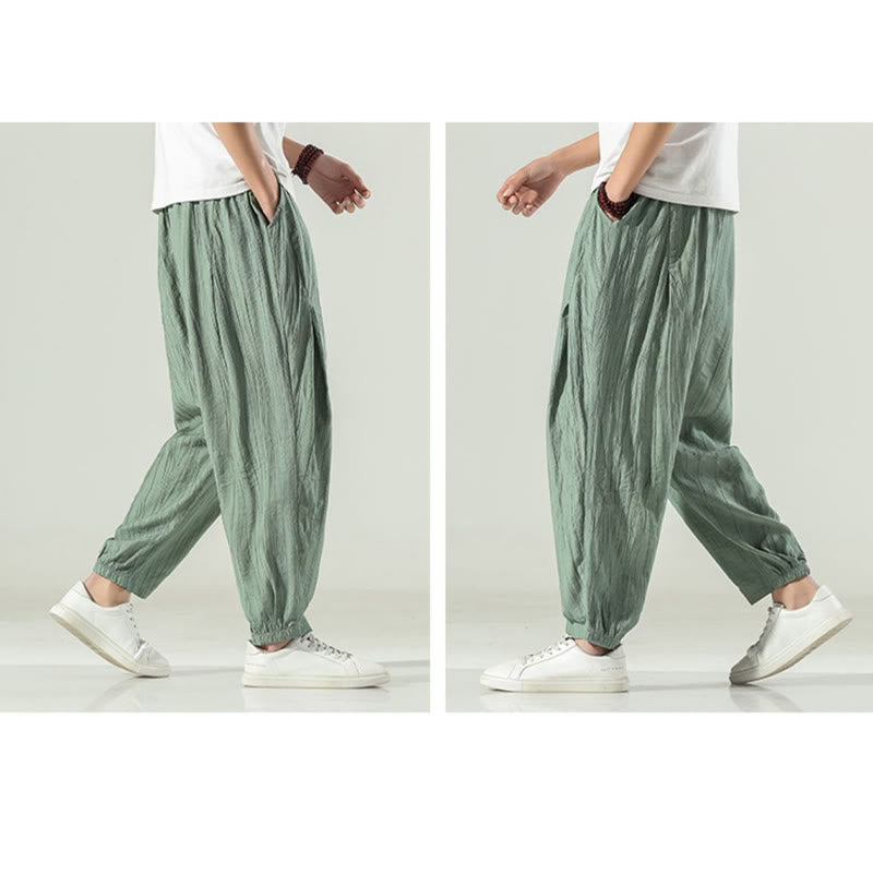 Buddha Stones Pantaloni harem da uomo in cotone con coulisse e tasche - image 14
