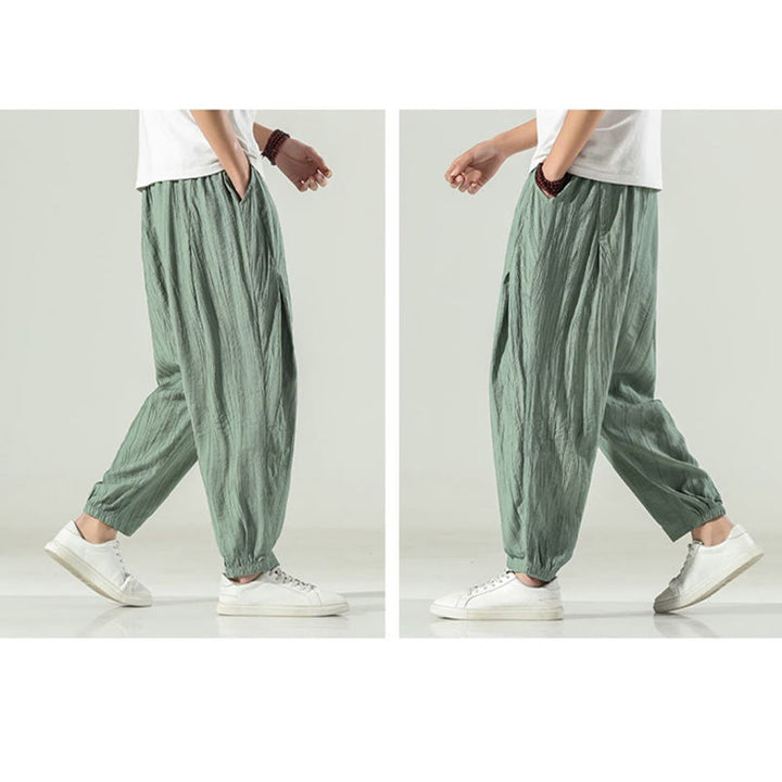 Buddha Stones Pantaloni harem da uomo in cotone con coulisse e tasche - image 14