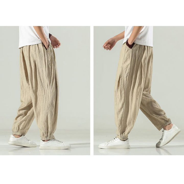 Buddha Stones Pantaloni harem da uomo in cotone con coulisse e tasche - image 7