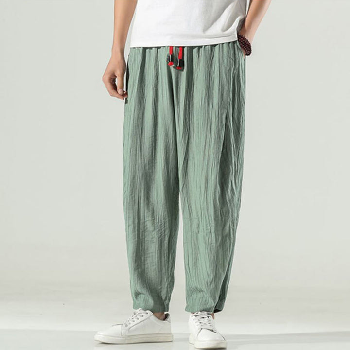Buddha Stones Pantaloni harem da uomo in cotone con coulisse e tasche - image 13