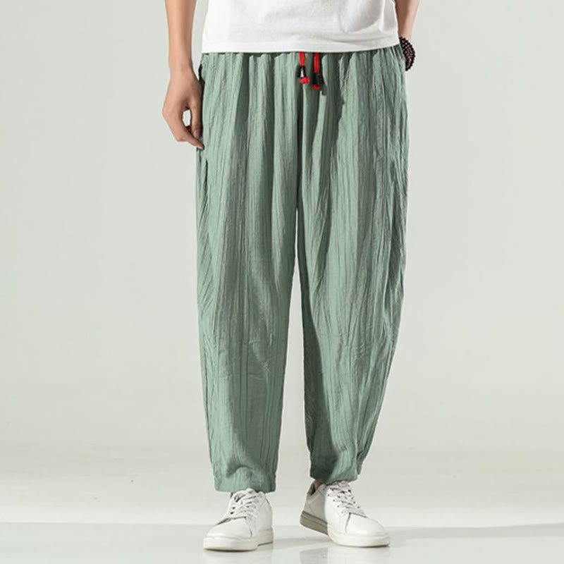 Buddha Stones Pantaloni harem da uomo in cotone con coulisse e tasche - image 9
