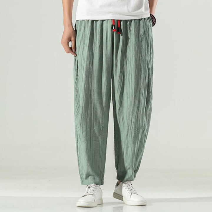 Buddha Stones Pantaloni harem da uomo in cotone con coulisse e tasche - image 9