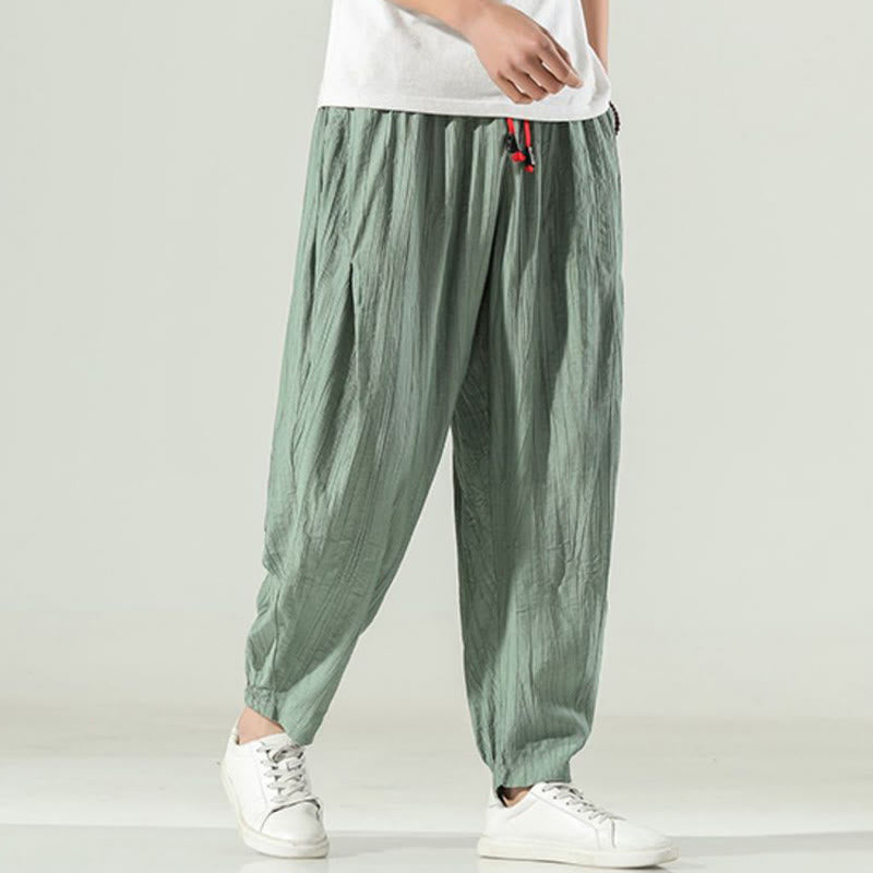 Buddha Stones Pantaloni harem da uomo in cotone con coulisse e tasche - image 11
