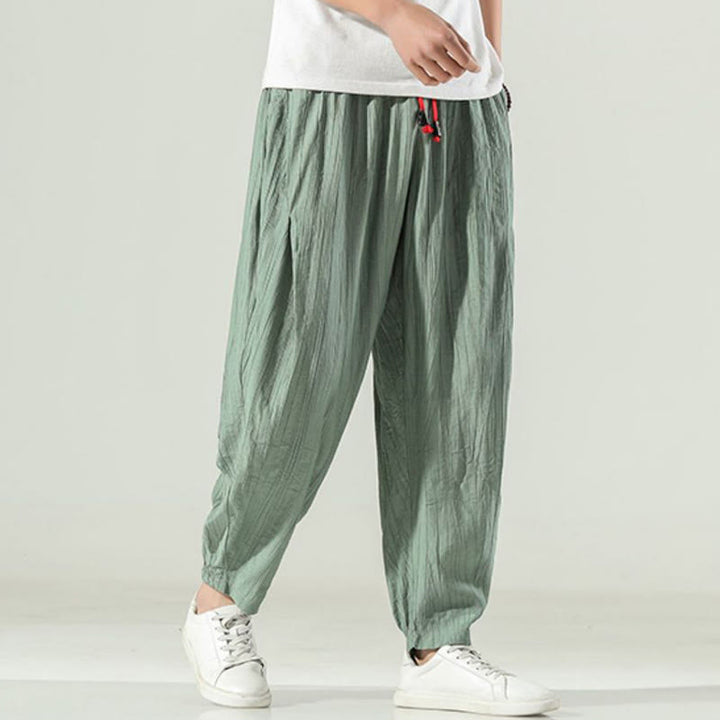 Buddha Stones Pantaloni harem da uomo in cotone con coulisse e tasche - image 11
