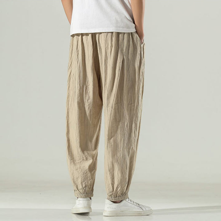 Buddha Stones Pantaloni harem da uomo in cotone con coulisse e tasche - image 2