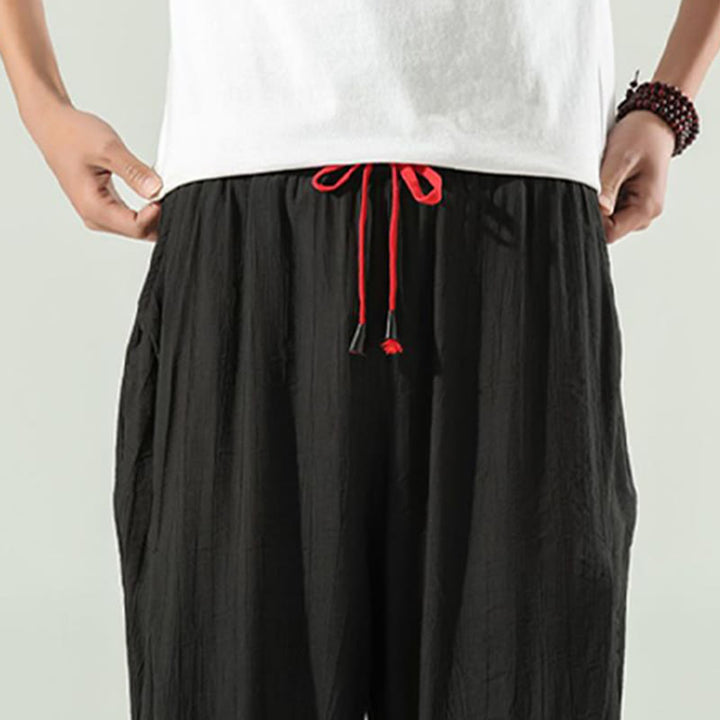 Buddha Stones Pantaloni harem da uomo in cotone con coulisse e tasche - image 22