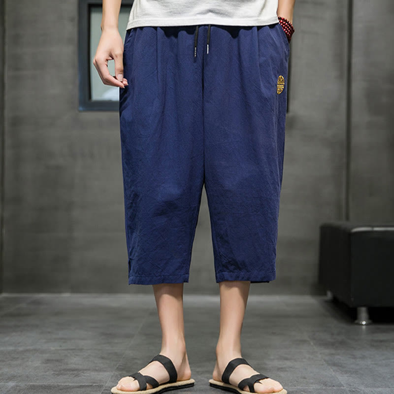 Pantaloni corti da uomo in lino con coulisse e tasche Buddha Stones Summer - image 1