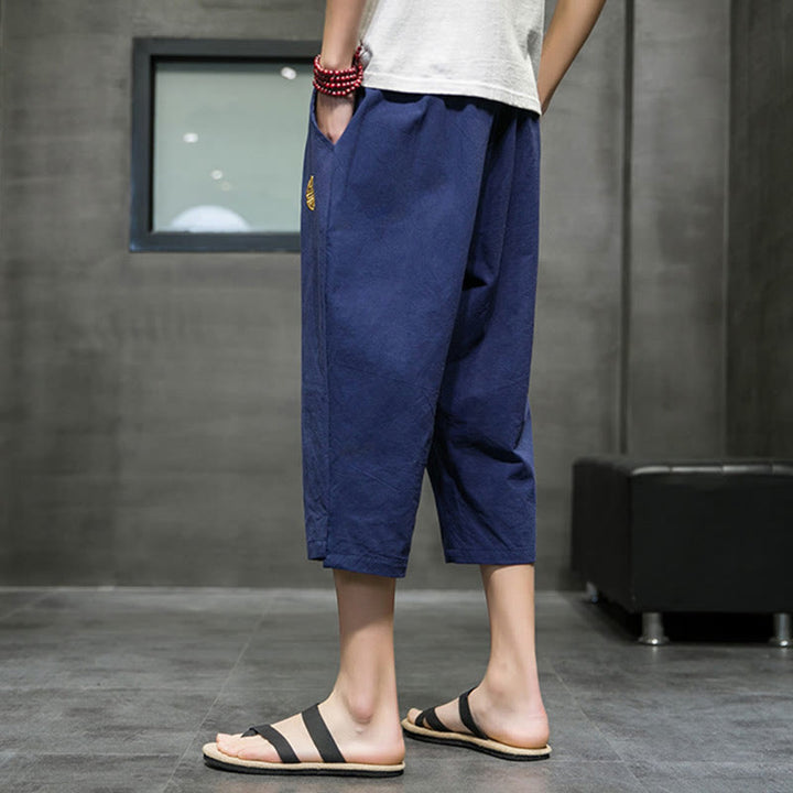 Pantaloni corti da uomo in lino con coulisse e tasche Buddha Stones Summer - image 3
