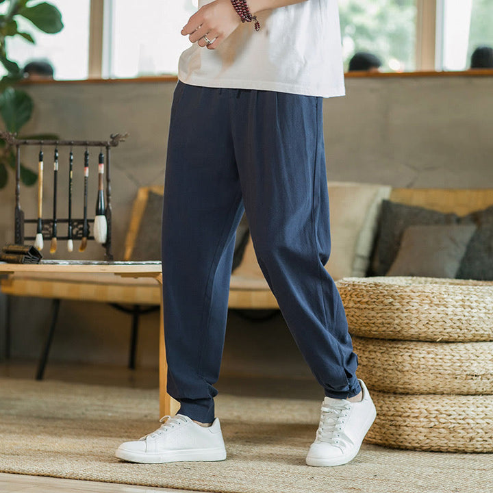 Pantaloni affusolati da uomo in cotone e lino con tasche , Buddha Stones Summer Plain - SteelBlue - US/UK/AU48, EU58 (5XL)  - image 28