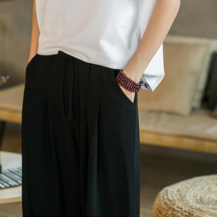 Pantaloni affusolati da uomo in cotone e lino con tasche , Buddha Stones Summer Plain - image 26