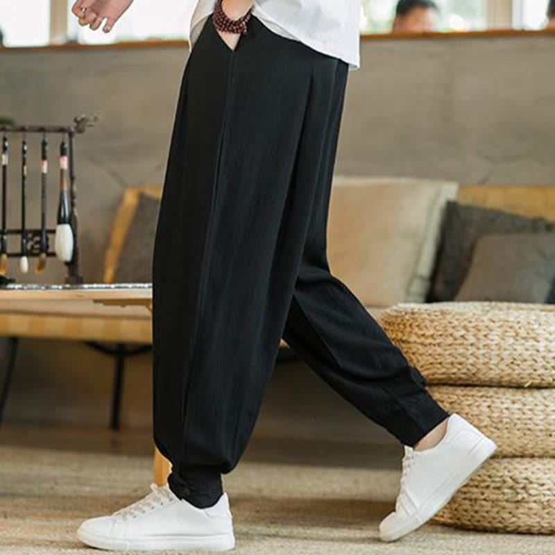 Pantaloni affusolati da uomo in cotone e lino con tasche , Buddha Stones Summer Plain - image 19