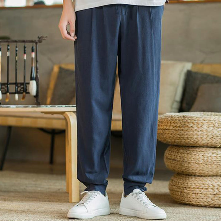 Pantaloni affusolati da uomo in cotone e lino con tasche , Buddha Stones Summer Plain - image 35
