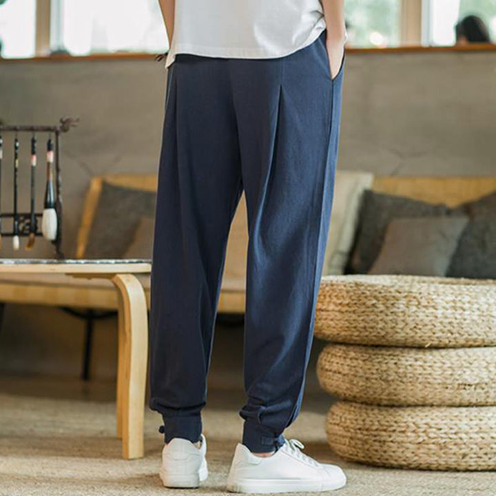 Pantaloni affusolati da uomo in cotone e lino con tasche , Buddha Stones Summer Plain