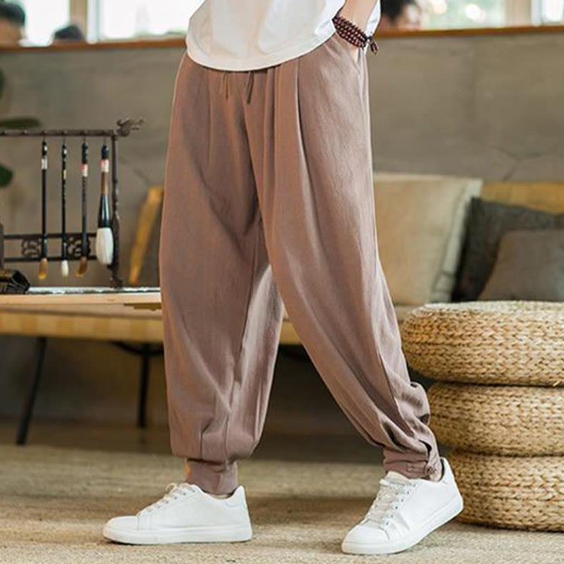 Pantaloni affusolati da uomo in cotone e lino con tasche , Buddha Stones Summer Plain - image 11