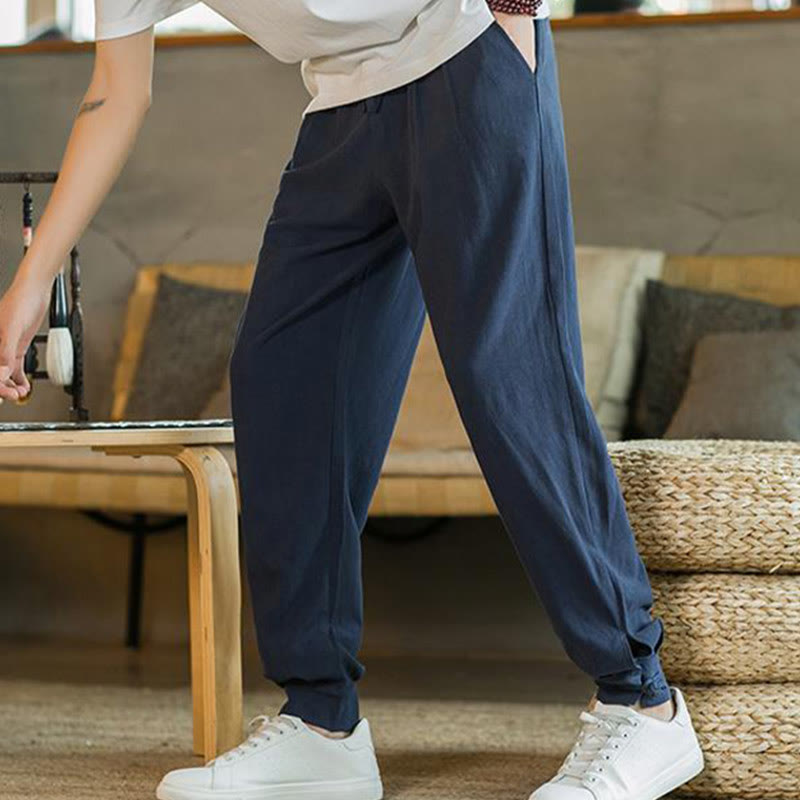 Pantaloni affusolati da uomo in cotone e lino con tasche , Buddha Stones Summer Plain - image 32