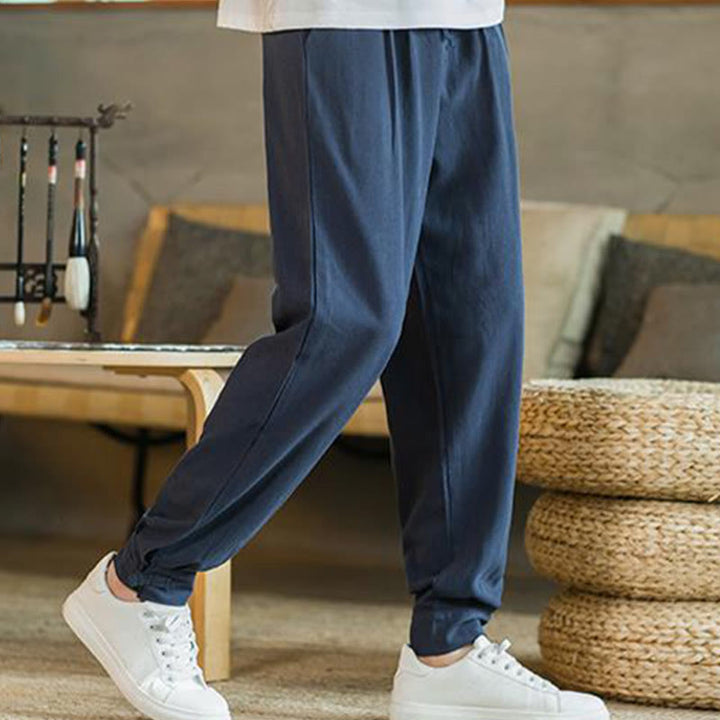 Pantaloni affusolati da uomo in cotone e lino con tasche , Buddha Stones Summer Plain - image 29