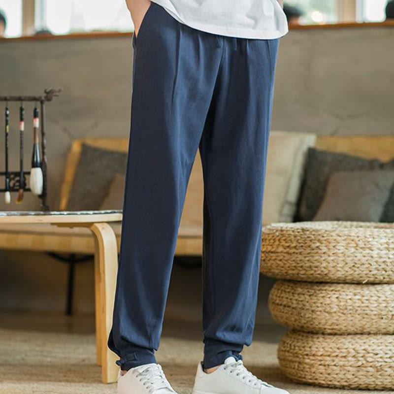 Pantaloni affusolati da uomo in cotone e lino con tasche , Buddha Stones Summer Plain - image 36
