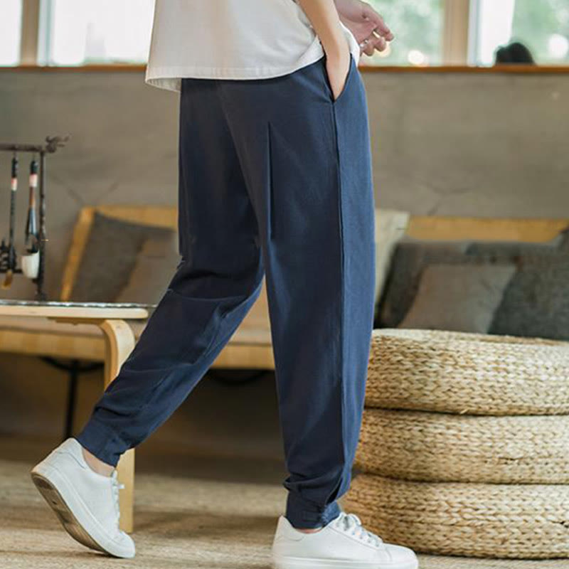 Pantaloni affusolati da uomo in cotone e lino con tasche , Buddha Stones Summer Plain - image 34