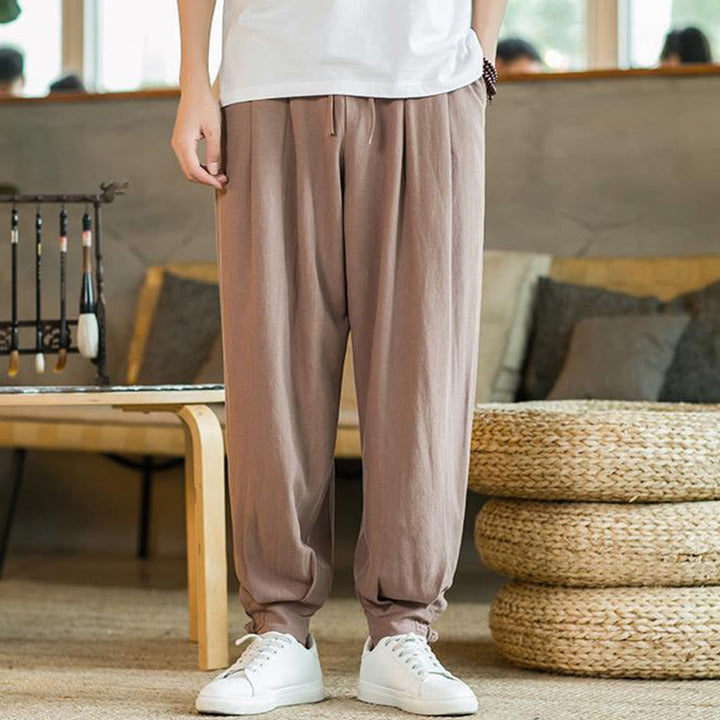 Pantaloni affusolati da uomo in cotone e lino con tasche , Buddha Stones Summer Plain - image 16
