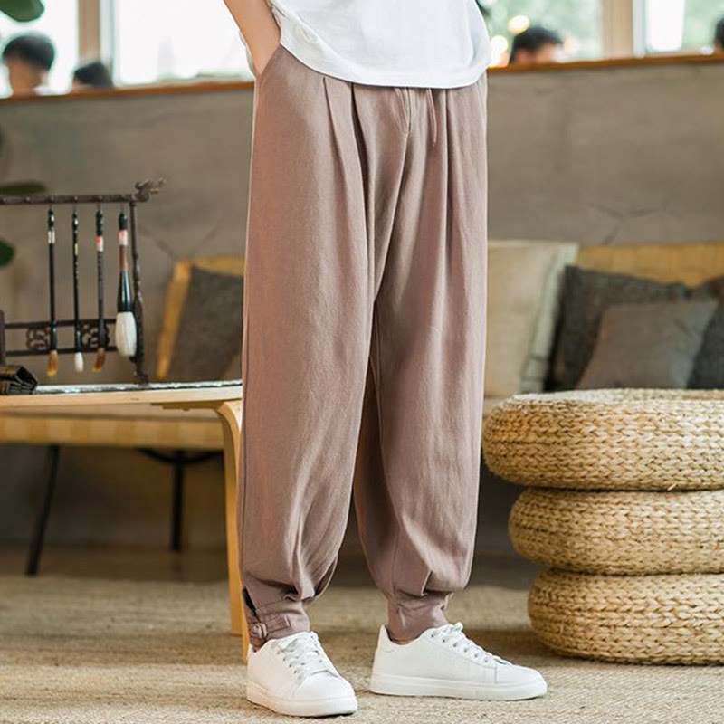 Pantaloni affusolati da uomo in cotone e lino con tasche , Buddha Stones Summer Plain - image 17