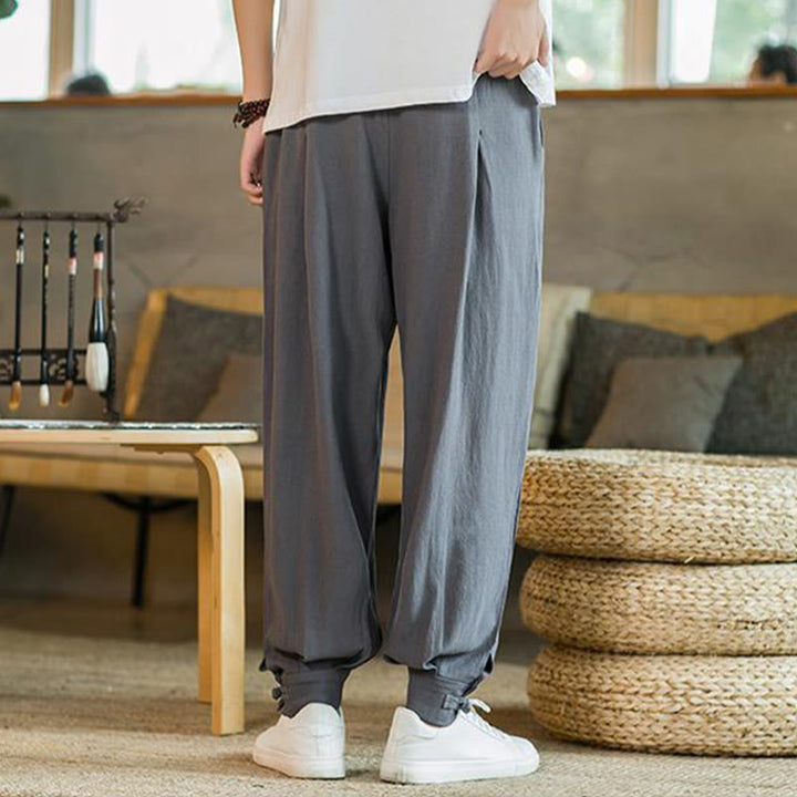 Pantaloni affusolati da uomo in cotone e lino con tasche , Buddha Stones Summer Plain - image 2