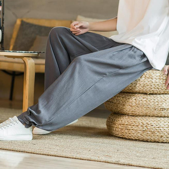 Pantaloni affusolati da uomo in cotone e lino con tasche , Buddha Stones Summer Plain - image 4