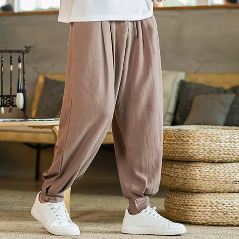 Pantaloni affusolati da uomo in cotone e lino con tasche , Buddha Stones Summer Plain