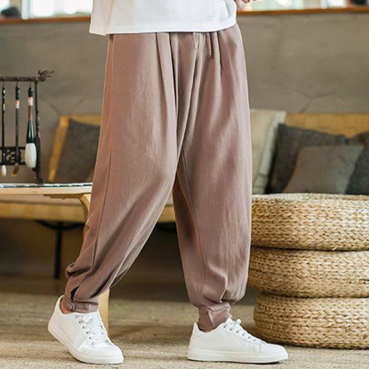 Pantaloni affusolati da uomo in cotone e lino con tasche , Buddha Stones Summer Plain