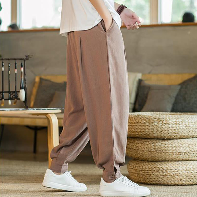 Pantaloni affusolati da uomo in cotone e lino con tasche , Buddha Stones Summer Plain - image 13