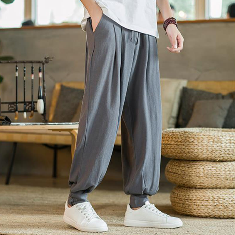 Pantaloni affusolati da uomo in cotone e lino con tasche , Buddha Stones Summer Plain - image 1