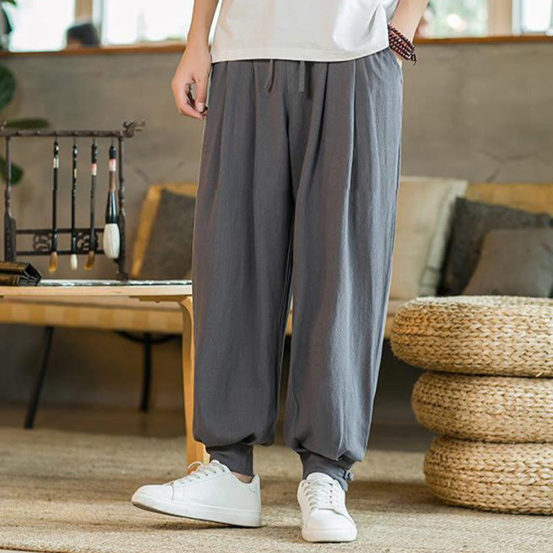 Pantaloni affusolati da uomo in cotone e lino con tasche , Buddha Stones Summer Plain - image 9