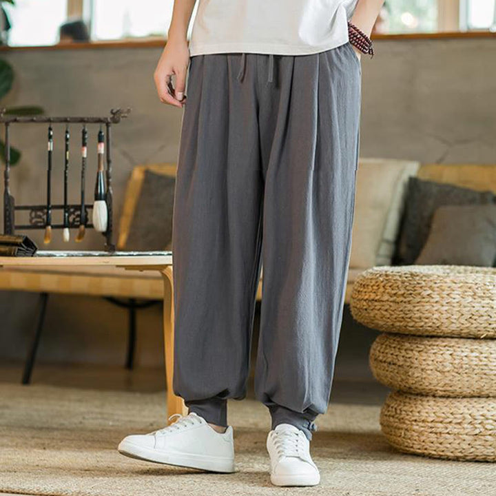 Pantaloni affusolati da uomo in cotone e lino con tasche , Buddha Stones Summer Plain - image 9