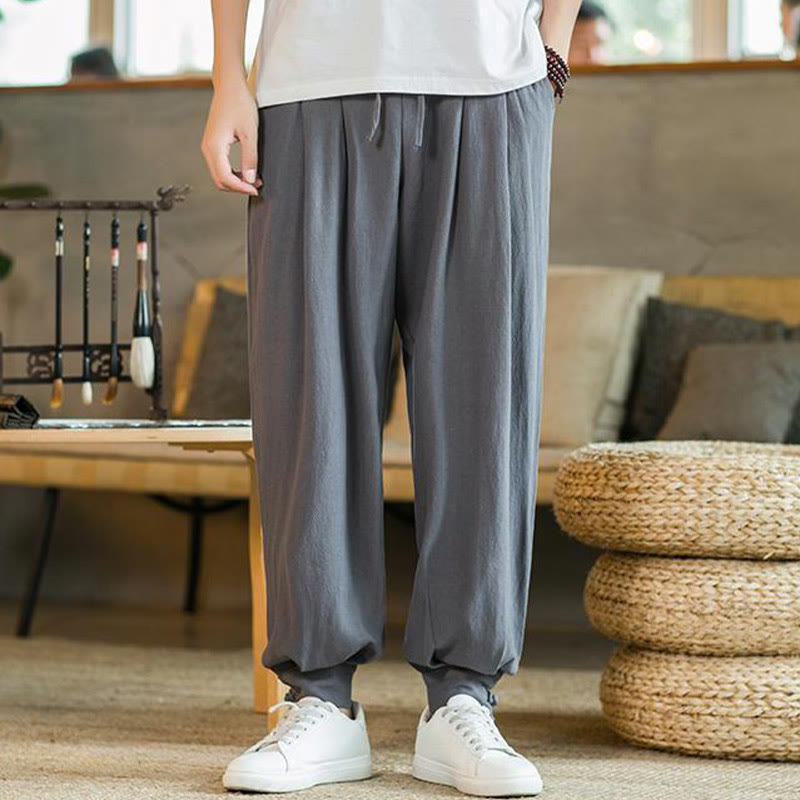Pantaloni affusolati da uomo in cotone e lino con tasche , Buddha Stones Summer Plain - image 6