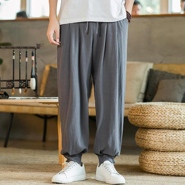 Pantaloni affusolati da uomo in cotone e lino con tasche , Buddha Stones Summer Plain - image 6