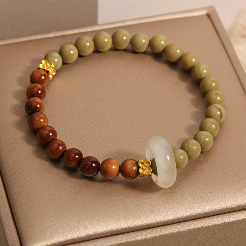 Braccialetto di incoraggiamento con semi di agata naturale di Alashan e pietre Buddha Stones