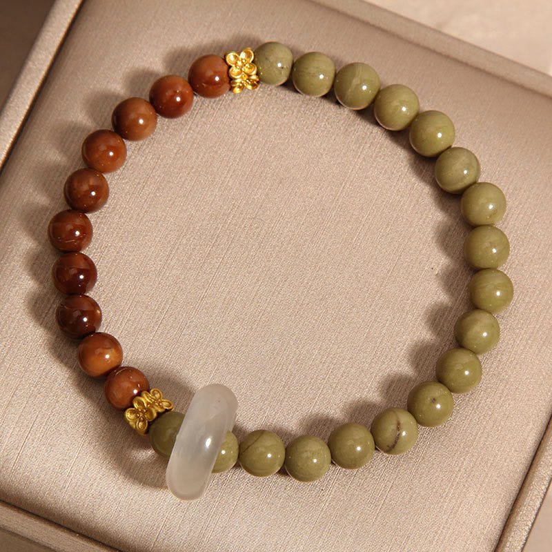 Braccialetto di incoraggiamento con semi di agata naturale di Alashan e pietre Buddha Stones