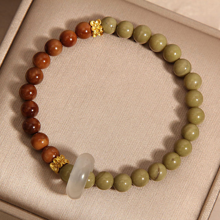 Braccialetto di incoraggiamento con semi di agata naturale di Alashan e pietre Buddha Stones