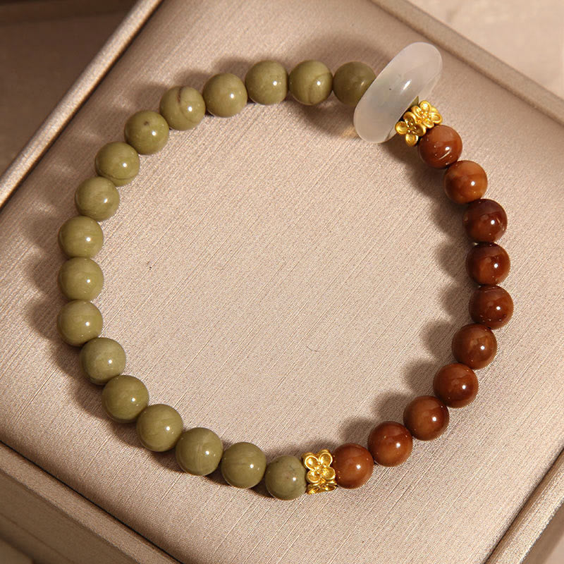 Braccialetto di incoraggiamento con semi di agata naturale di Alashan e pietre Buddha Stones