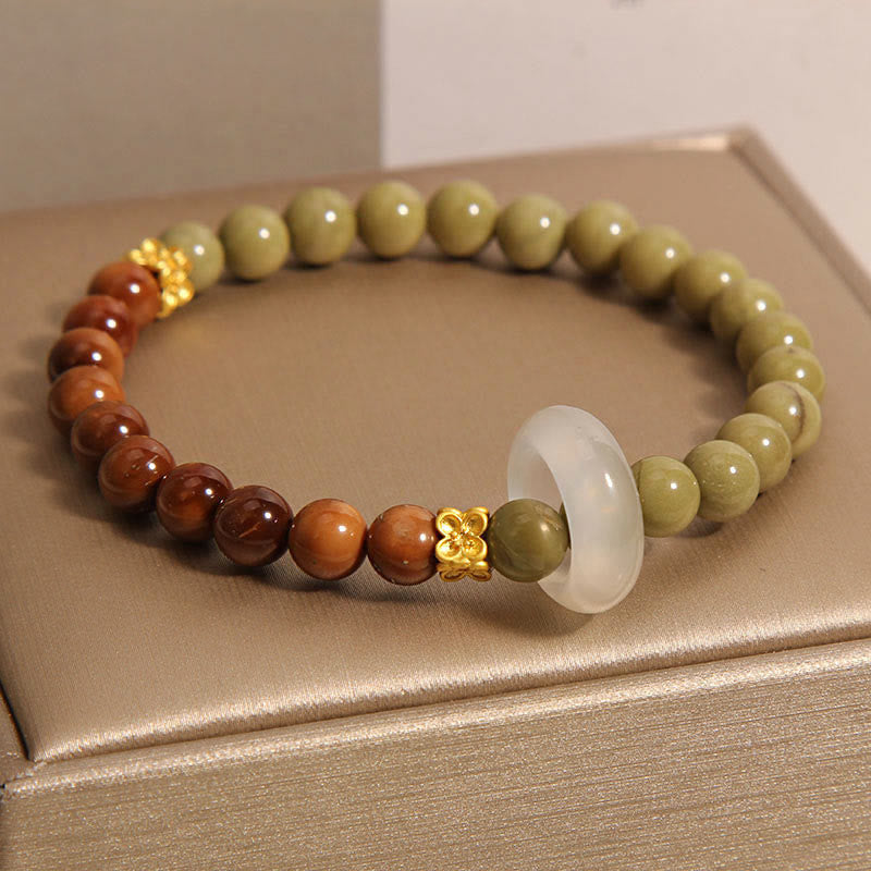 Braccialetto di incoraggiamento con semi di agata naturale di Alashan e pietre Buddha Stones