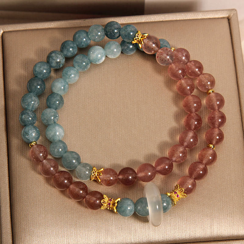 Bracciale Buddha Stones Jade Strawberry Quartz Abbondanza Fortuna